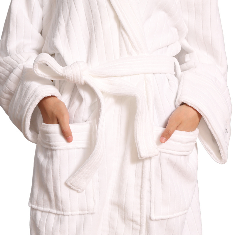 5 Star Hotel Men Bathrobe Set White 100% Cotton Cut Velvet Bathrobe