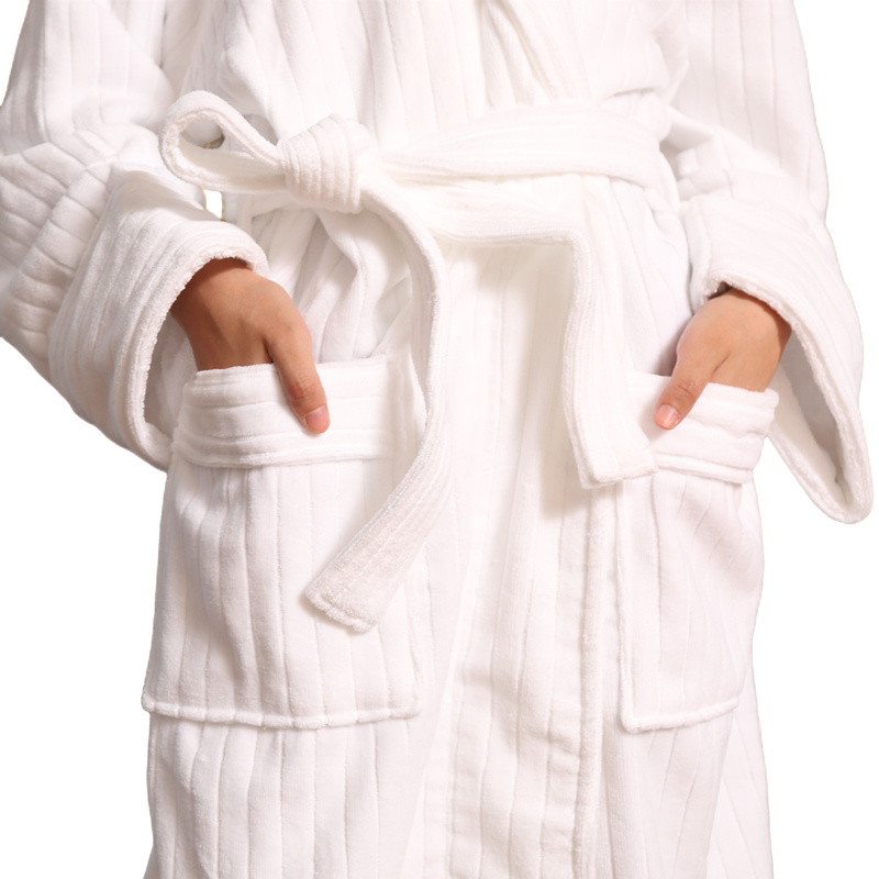 5 Star Hotel Men Bathrobe Set White 100% Cotton Cut Velvet Bathrobe