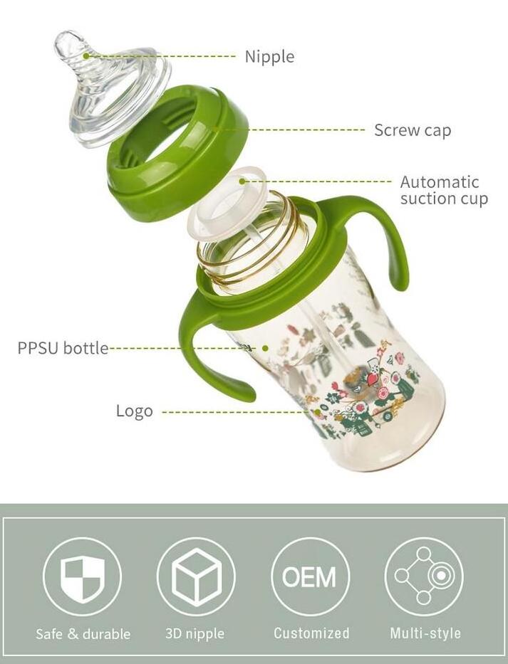 Comi portable 160ml/220ml/280ml baby feeding profuct hands free anti colic baby milk feeding drink food nipple bottle