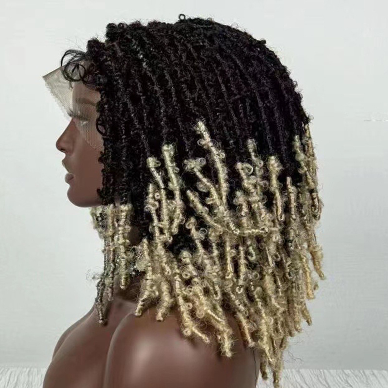 Synthetic Lace Front Dreadlock Wig 14 Inches Short Twist Wigs For Black Women Men Afro Curly Braided Wigs