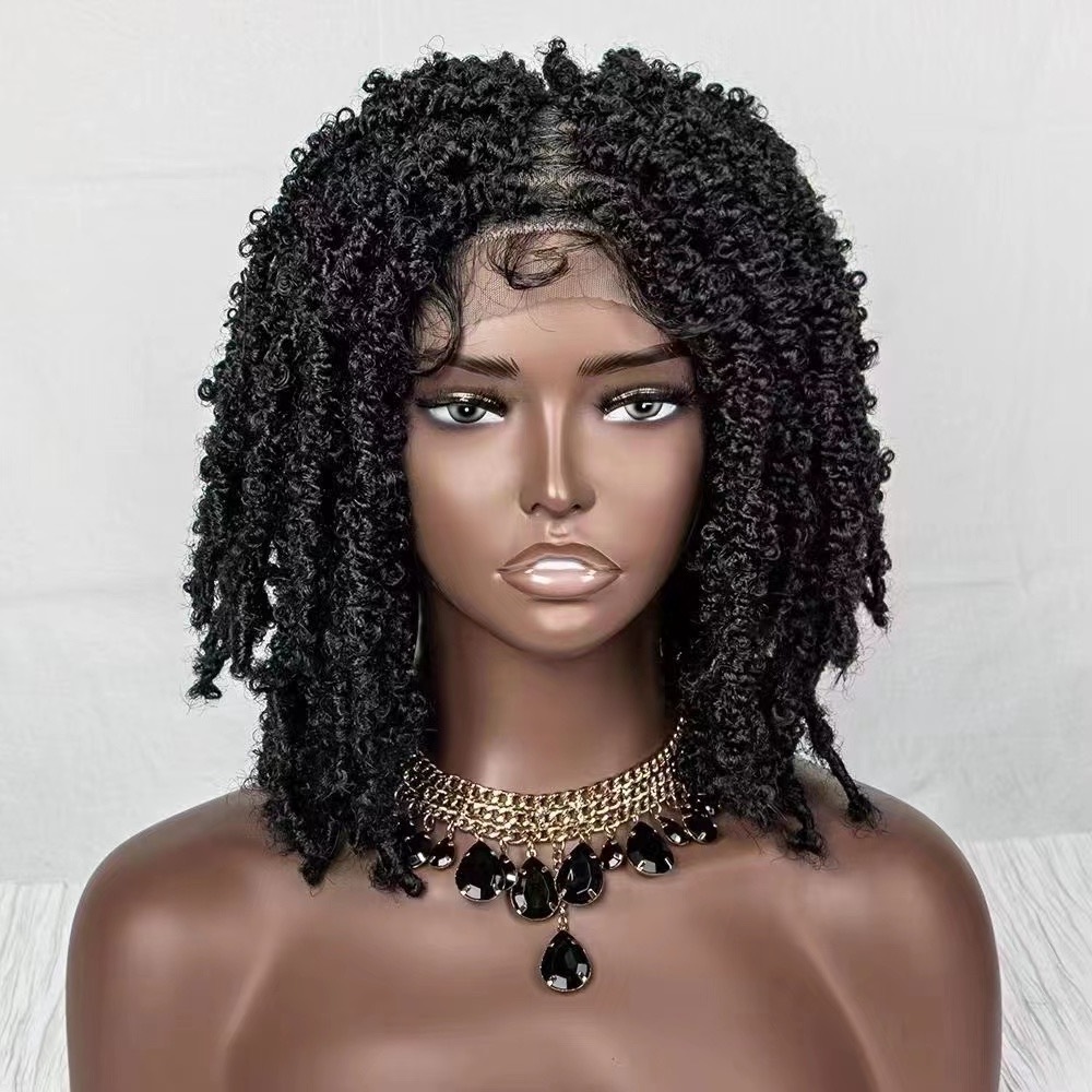 Synthetic Lace Front Dreadlock Wig 14 Inches Short Twist Wigs For Black Women Men Afro Curly Braided Wigs