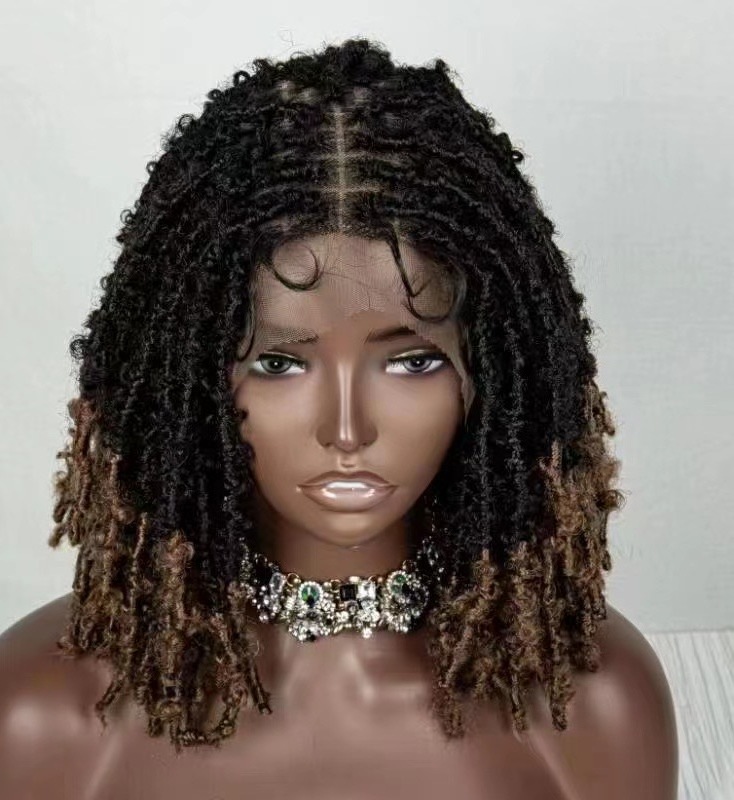 Synthetic Lace Front Dreadlock Wig 14 Inches Short Twist Wigs For Black Women Men Afro Curly Braided Wigs