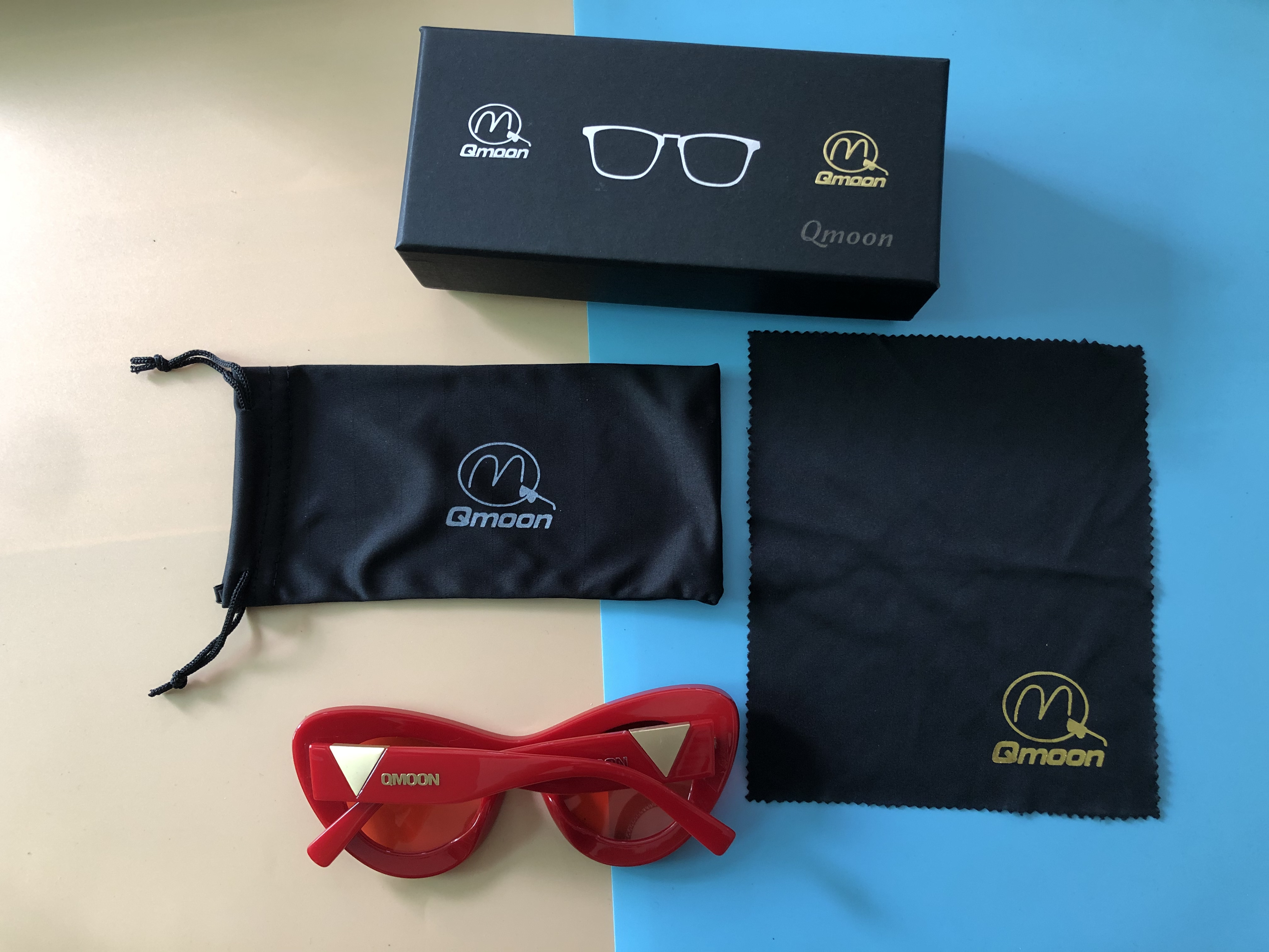 Qmoon Sunglasses Accessories Packaging Cover Case Eye Glass Cases Box Cleaning Cloth Pouch Luxury Custom Logo Sunglasses Case