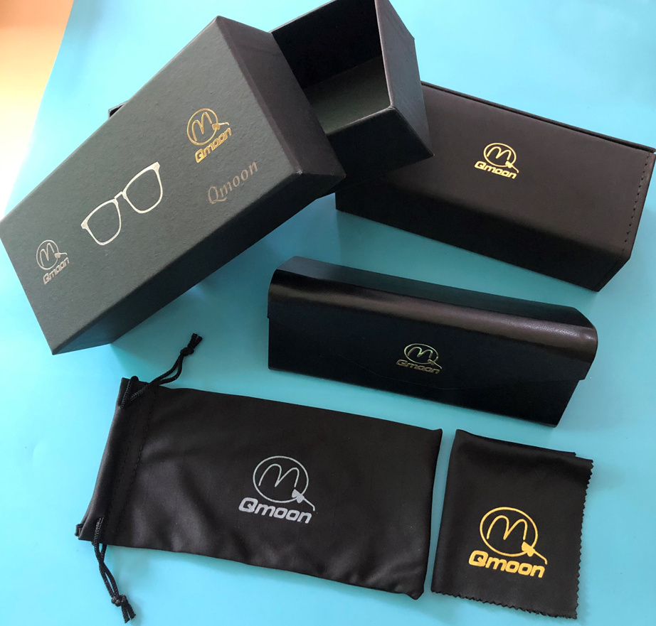 Qmoon Sunglasses Accessories Packaging Cover Case Eye Glass Cases Box Cleaning Cloth Pouch Luxury Custom Logo Sunglasses Case