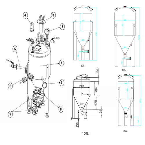 Stainless steel 304  Conical Fermentor  20L - 80L Tank Fermenter with cooking coil for home brewing