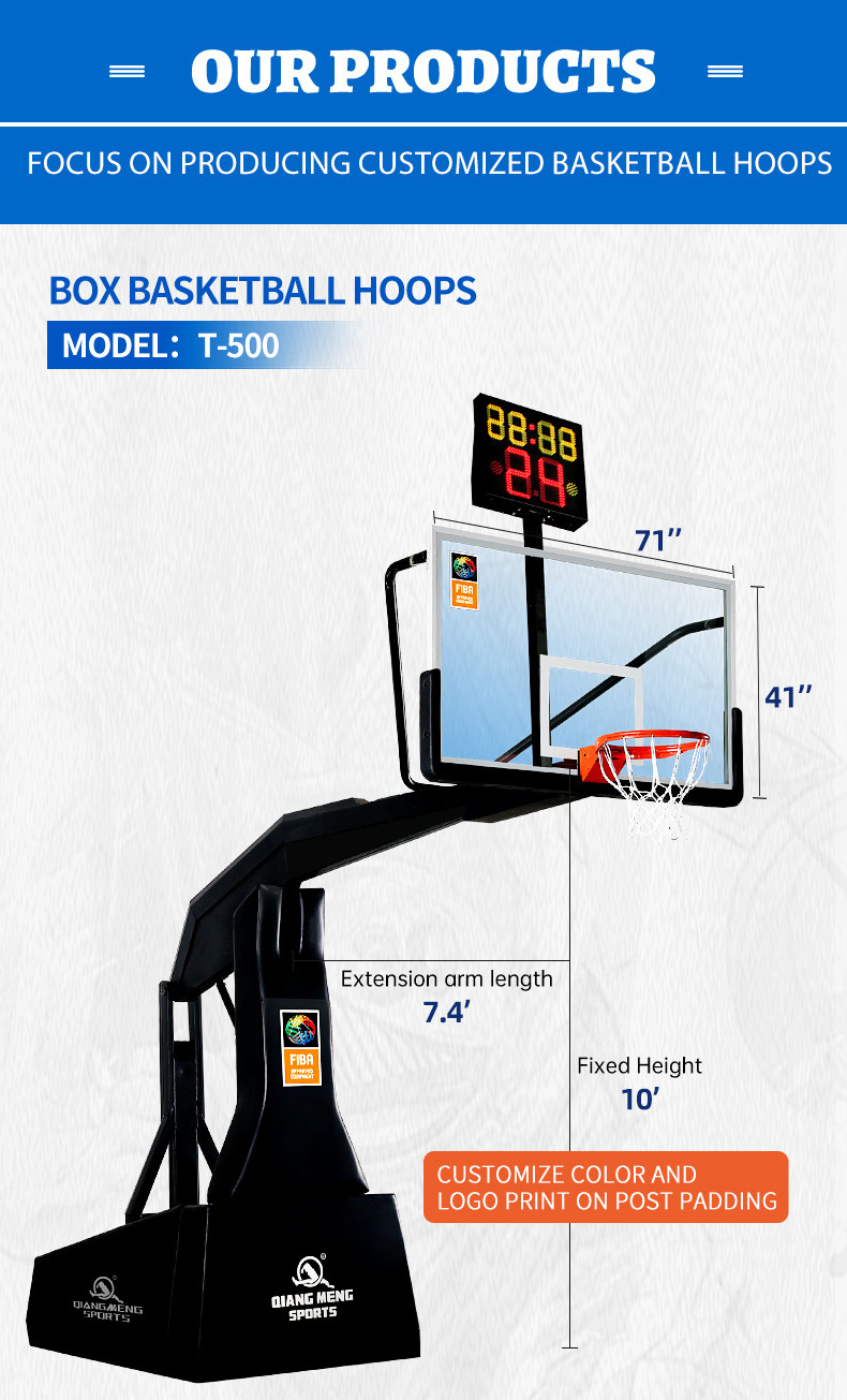 Caster Basketball Stand Foldable Hydraulic Basketball System FIBA Heavy Duty Professional Basketball Hoop 10 Feet