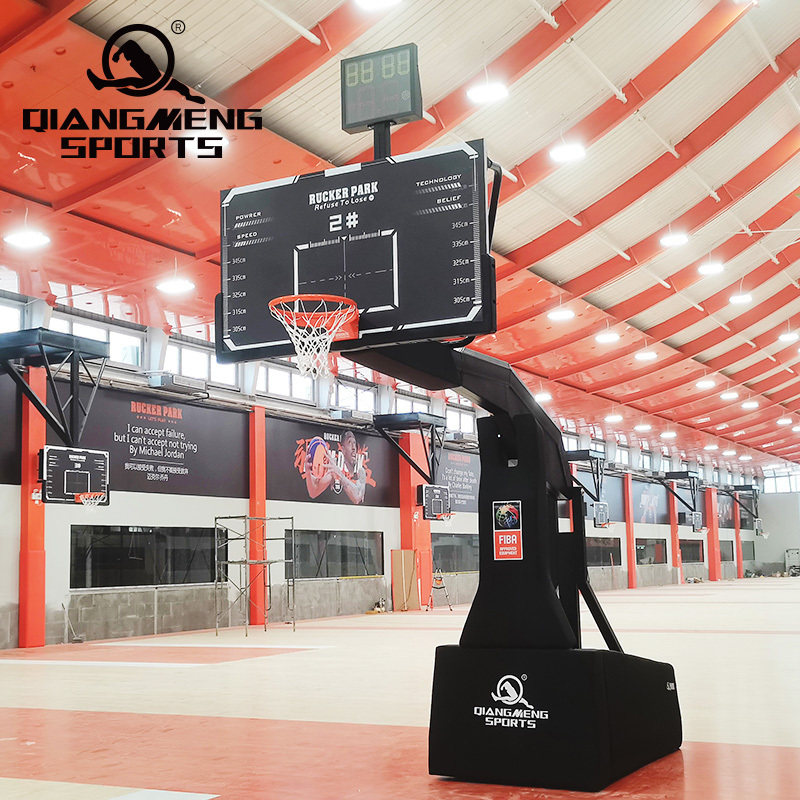 Caster Basketball Stand Foldable Hydraulic Basketball System FIBA Heavy Duty Professional Basketball Hoop 10 Feet