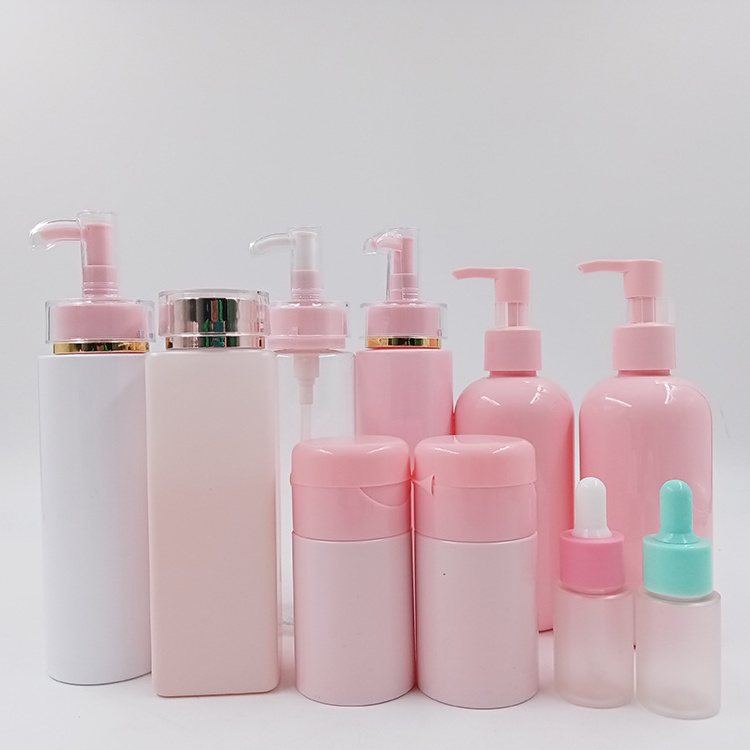 Custom Empty Pet 100 200 250 Ml Pink White Transparent Skincare Luxury Shampoo Packaging Plastic Cosmetic Lotion Pump Bottle