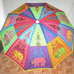 Indian Handmade Elephant Embroidered Cotton Multipurpose Parasol Decor Sun Shade Garden Umbrella Indian Patio Outdoor Beach