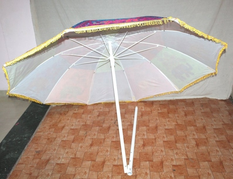 Indian Handmade Elephant Embroidered Cotton Multipurpose Parasol Decor Sun Shade Garden Umbrella Indian Patio Outdoor Beach