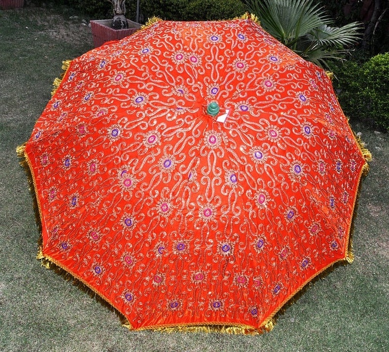 Indian Wholesale Garden Umbrellas Outdoor Handmade Rajasthani Printed Multi Colored Sun Protector Parasol Beach Umbrellas