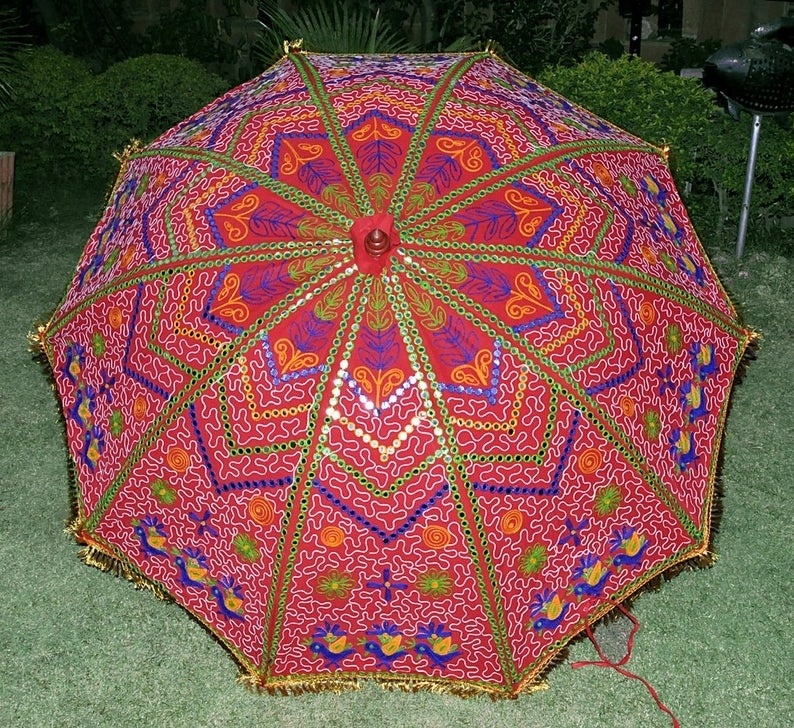 Indian Wholesale Garden Umbrellas Outdoor Handmade Rajasthani Printed Multi Colored Sun Protector Parasol Beach Umbrellas