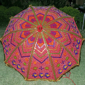 Indian Wholesale Garden Umbrellas Outdoor Handmade Rajasthani Printed Multi Colored Sun Protector Parasol Beach Umbrellas