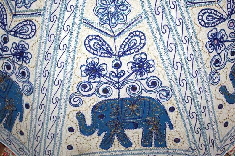 Embroidered Cotton Multipurpose Parasol Decor Outdoor Beach Garden Umbrella Indian Rajasthani Handmade Print