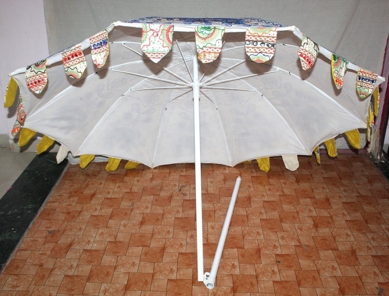 Embroidered Cotton Multipurpose Parasol Decor Outdoor Beach Garden Umbrella Indian Rajasthani Handmade Print