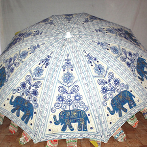 Embroidered Cotton Multipurpose Parasol Decor Outdoor Beach Garden Umbrella Indian Rajasthani Handmade Print