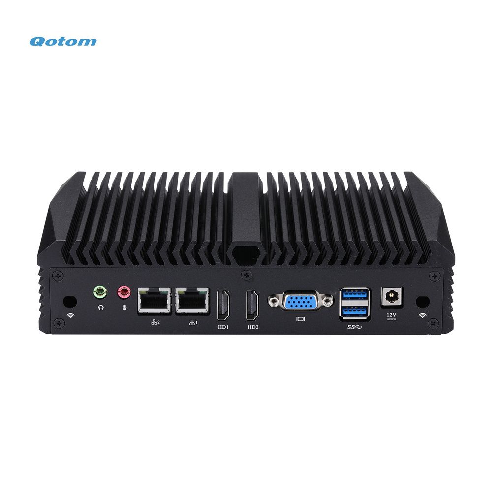 Qotom Fanless Industrial Mini Pc Cpu i7 6500U 8*USB RS232 2*LAN VGA 2*HD Desktop Computer