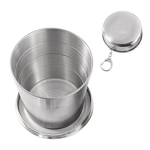 High Quality Folding Water Drinking Cup Outdoor Travel Stainless Steel Collapsible Cup with key ring