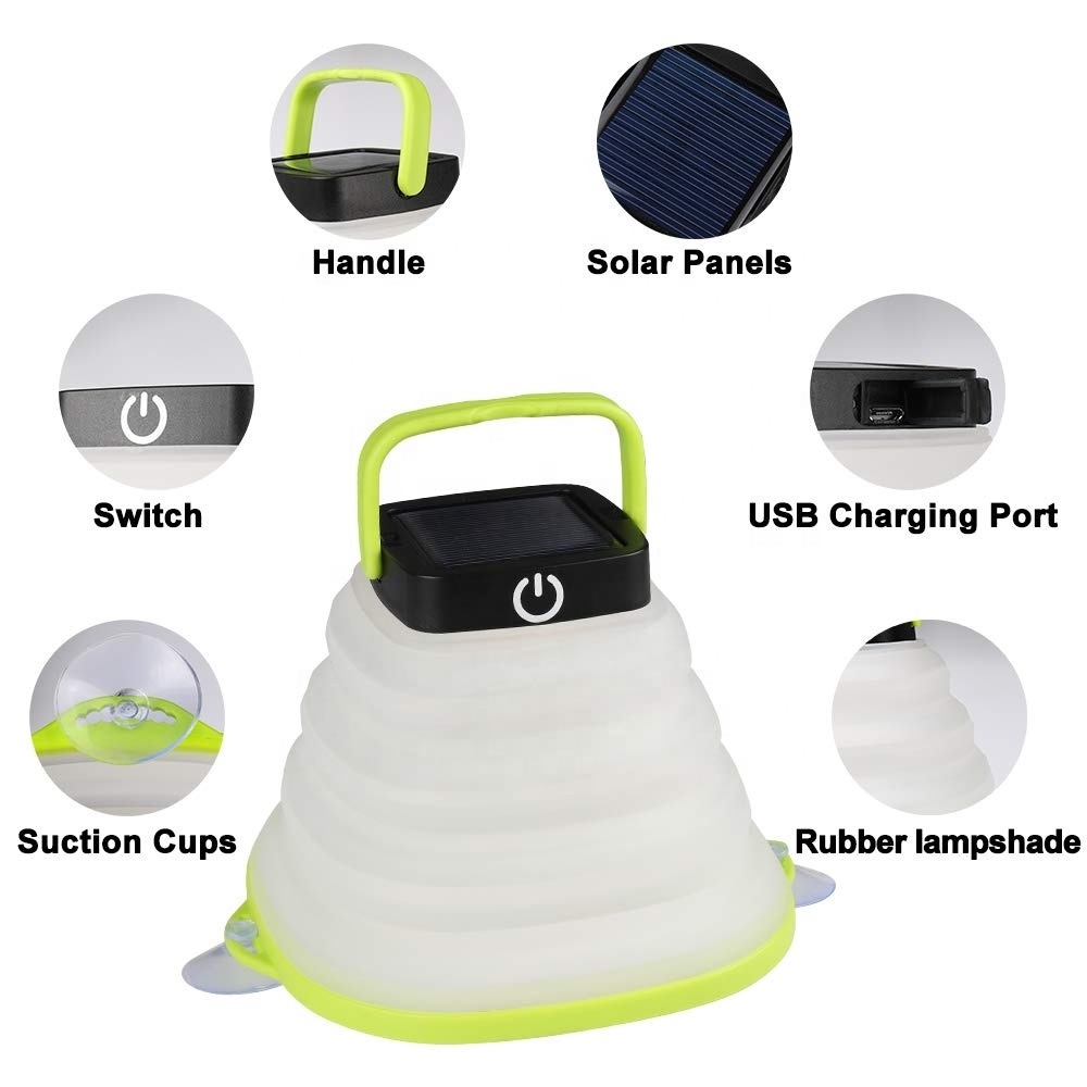 2022 Collapsible rechargeable Waterproof usb camping lantern light with USB Cable Solar LED Lantern for Outdoor Hiking Fishing