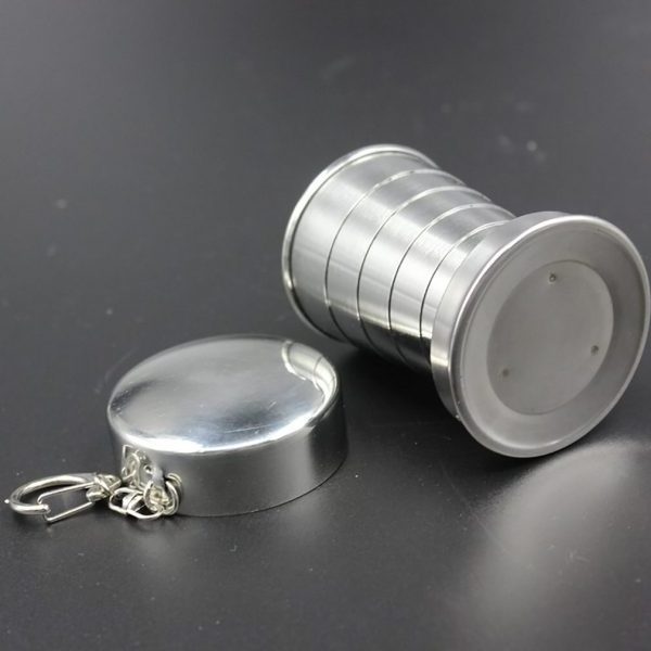 High Quality Folding Water Drinking Cup Outdoor Travel Stainless Steel Collapsible Cup with key ring