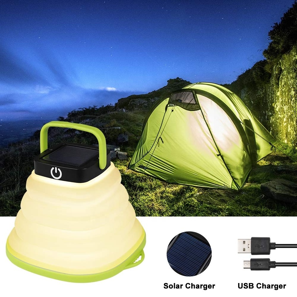 2022 Collapsible rechargeable Waterproof usb camping lantern light with USB Cable Solar LED Lantern for Outdoor Hiking Fishing