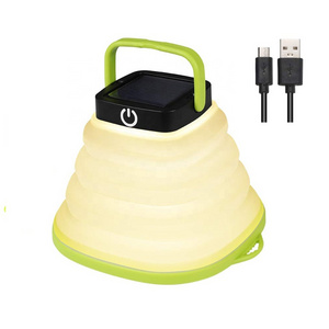 2022 Collapsible rechargeable Waterproof usb camping lantern light with USB Cable Solar LED Lantern for Outdoor Hiking Fishing