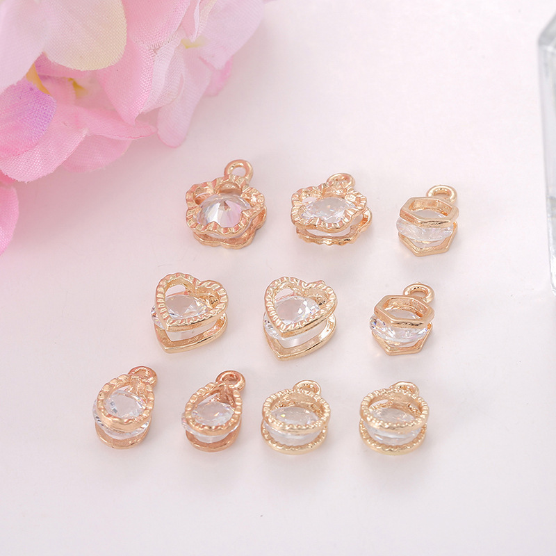 Heart square Shaped Cubic Zirconia Alloy Charms for Jewelry Making with Gold Pendants for DIY Jewelry Making Accessories