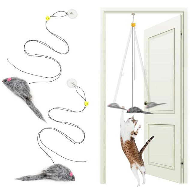 Hanging Cat Toys Interactive Self Play, Hanging Mouse Cat Toy for Bored Indoor Adult Cats Kittens, 118 inches Adjustable Bouncy