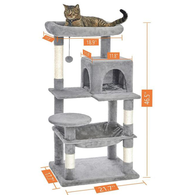 Cat Tree Multi-Level Cat Tower with Sisal-Covered Scratching Posts, Plush Perches, Hammock and Condo for Cats