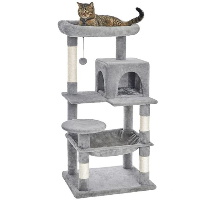 Cat Tree Multi-Level Cat Tower with Sisal-Covered Scratching Posts, Plush Perches, Hammock and Condo for Cats