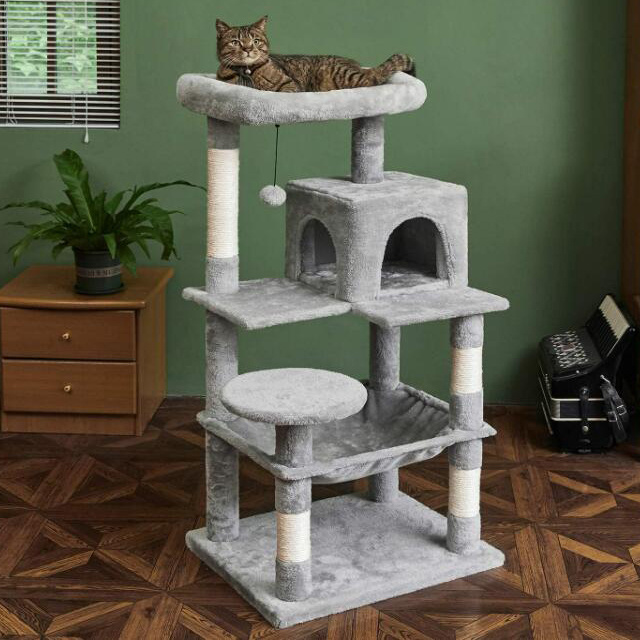 Cat Tree Multi-Level Cat Tower with Sisal-Covered Scratching Posts, Plush Perches, Hammock and Condo for Cats