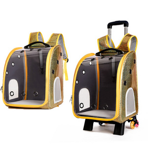 Pet Dog Trolley Backpack Portable Outdoor Cat Dog Travel Wheeling Suitcase for Pet Travel Transparent Case