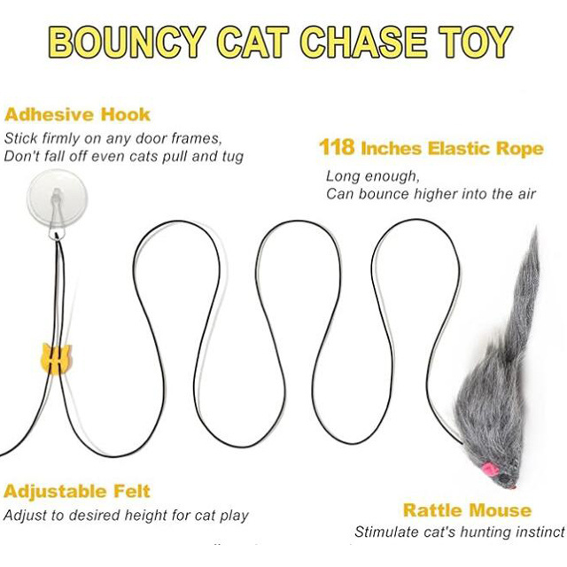 Hanging Cat Toys Interactive Self Play, Hanging Mouse Cat Toy for Bored Indoor Adult Cats Kittens, 118 inches Adjustable Bouncy