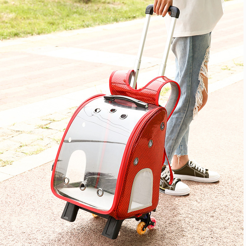 Pet Dog Trolley Backpack Portable Outdoor Cat Dog Travel Wheeling Suitcase for Pet Travel Transparent Case