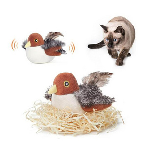 Cat Toys Rechargeable Flapping Bird Sparrow, Lifelike Chirp Tweet, Touch Activated Kitten Toy Interactive Cat Exercise Toys for