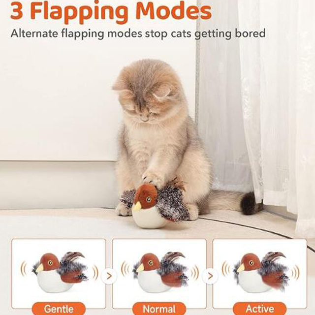 Cat Toys Rechargeable Flapping Bird Sparrow, Lifelike Chirp Tweet, Touch Activated Kitten Toy Interactive Cat Exercise Toys for