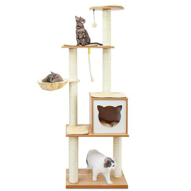 Cat Tree for Indoor Cats Modern Wood Kitten Condo with Hammock for Small Large Cats