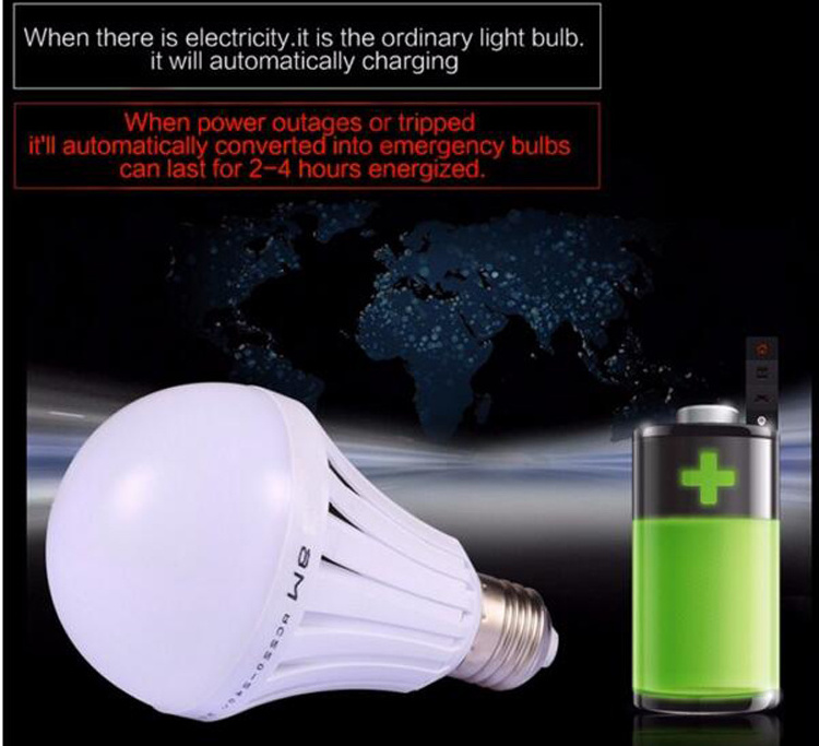 Ce rohs certification self charging light bulb item type ac dc led rechargeable emergency bulb