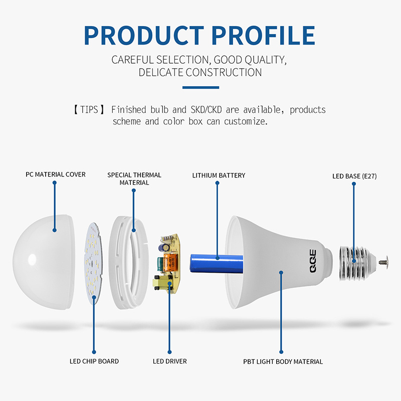 China Supplier smart lamps 7w 9w 12w 15w 20w led rechargeable bulb parts DOB emergency bulb SKD rechargeable bulb