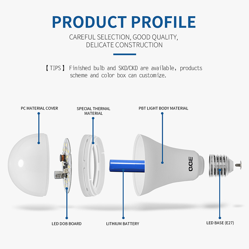 China Supplier smart lamps 7w 9w 12w 15w 20w led rechargeable bulb parts DOB emergency bulb SKD rechargeable bulb