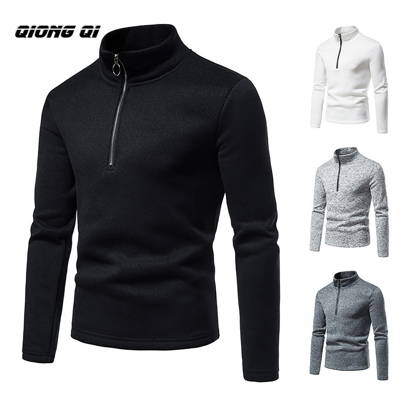 2024 new zipper placket men's turtleneck bottoming T-shirt sweater man