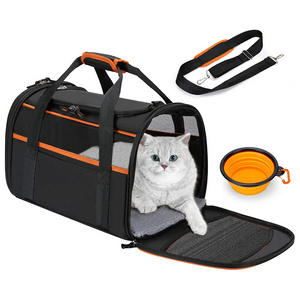 QQgift Custom airline approved Luxury Small Pet Dog Cat Carrier Bag Travel Foldable Breathable Transport Box Shoulder Tote Bag