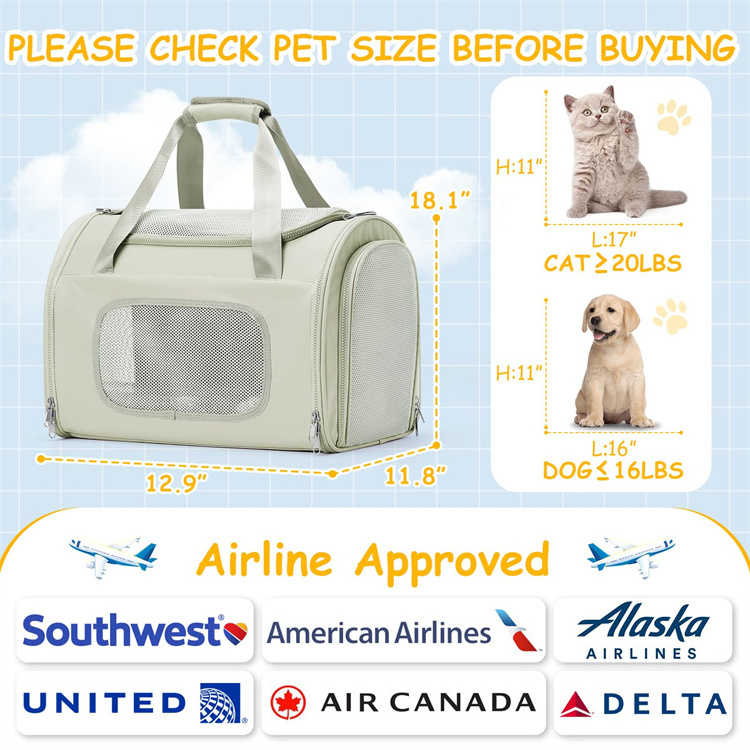 QQgift custom Cat Carrier Soft Dog Carrier Airline Approved with Soft Sided Dog Carriers for Small pet transport bags for travel