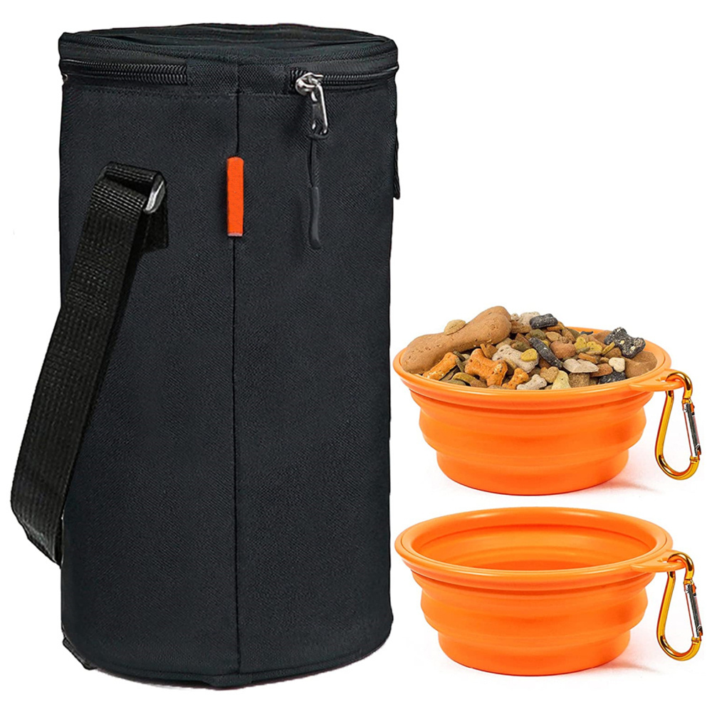 QQgift OEM custom Travel Food Bag & Bowl Kit for Food and Water 15 Cup Cat & Dog Food Bag with 2 Collapsible Bowls - Kibble Bag