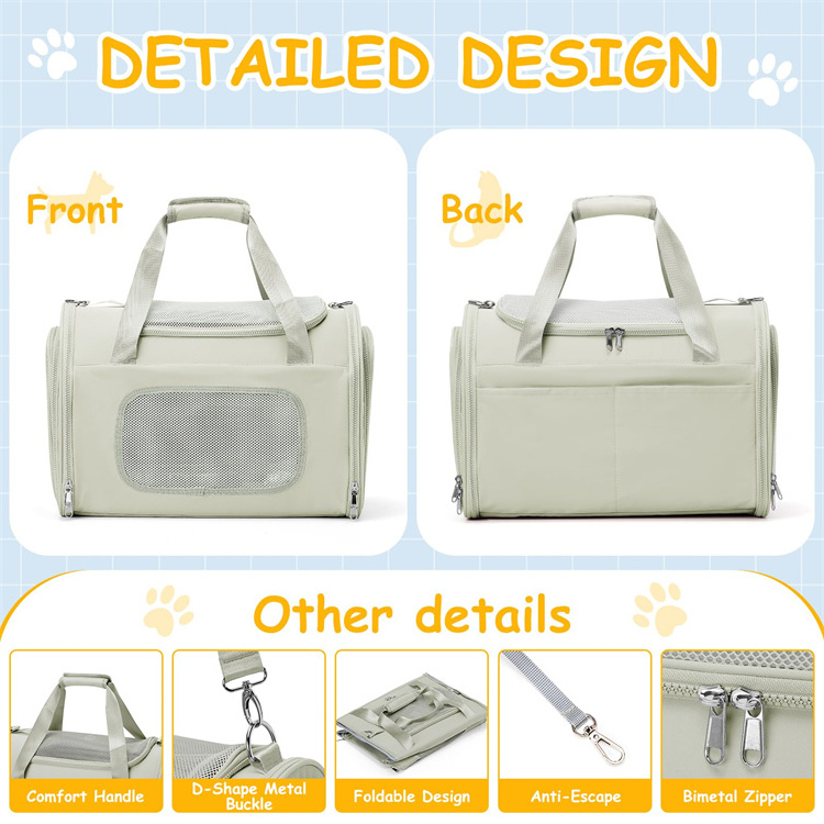 QQgift custom Cat Carrier Soft Dog Carrier Airline Approved with Soft Sided Dog Carriers for Small pet transport bags for travel