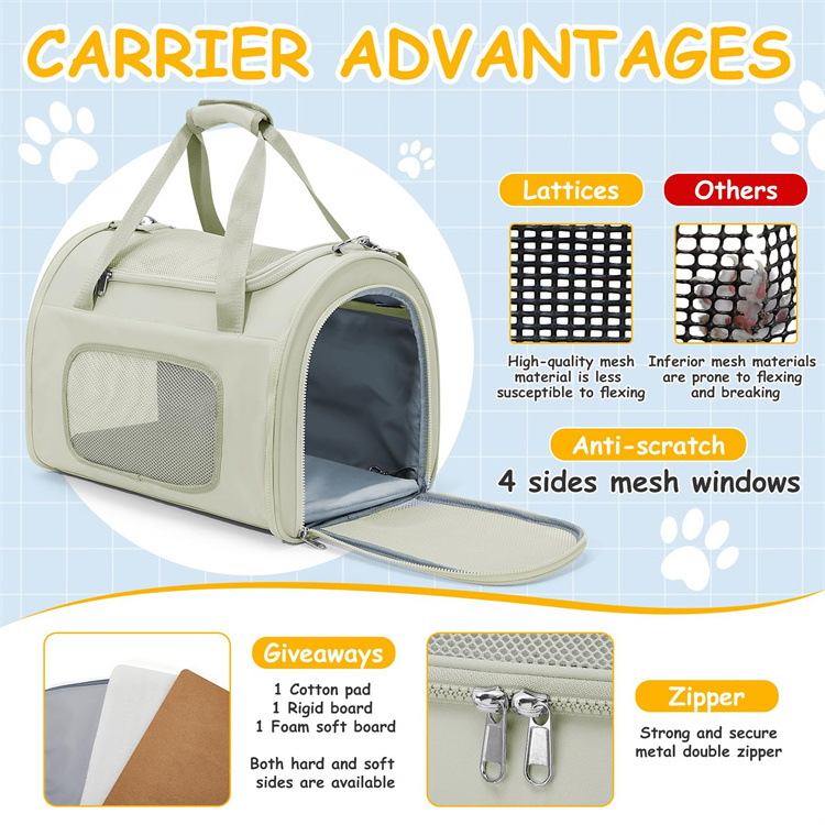 QQgift custom Cat Carrier Soft Dog Carrier Airline Approved with Soft Sided Dog Carriers for Small pet transport bags for travel