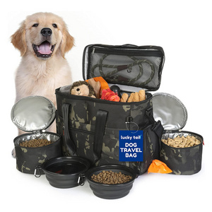 QQgift OEM custom Dog Travel Bag for Supplies by Lucky Tail - Set Includes Pet Travel Bag Organizer 2 Collapsible Dog Bowls