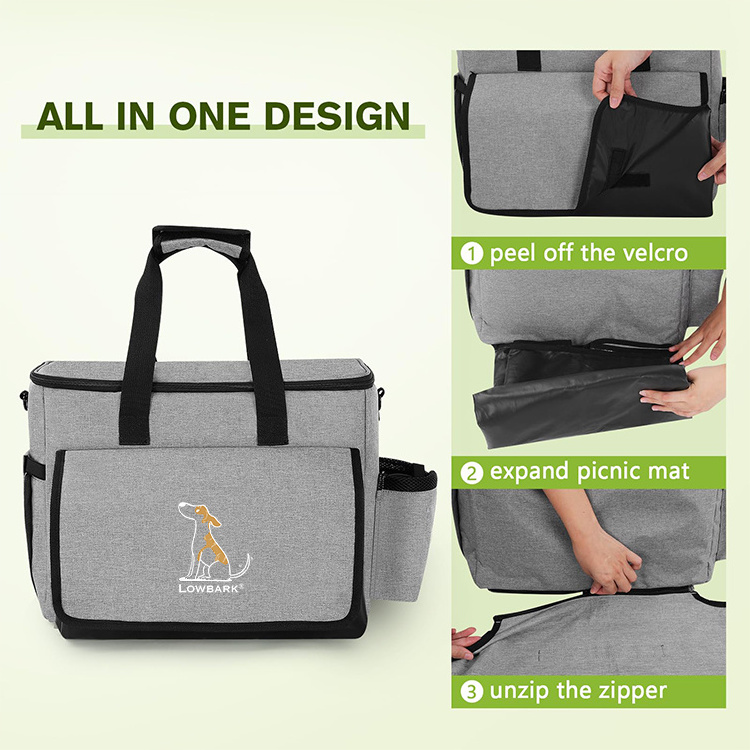 QQgift custom Dog Travel Bag Large Portable for Travel Pet with MultiFunction Pocket Tote Organizer Outdoor use Set 2 Food Bags