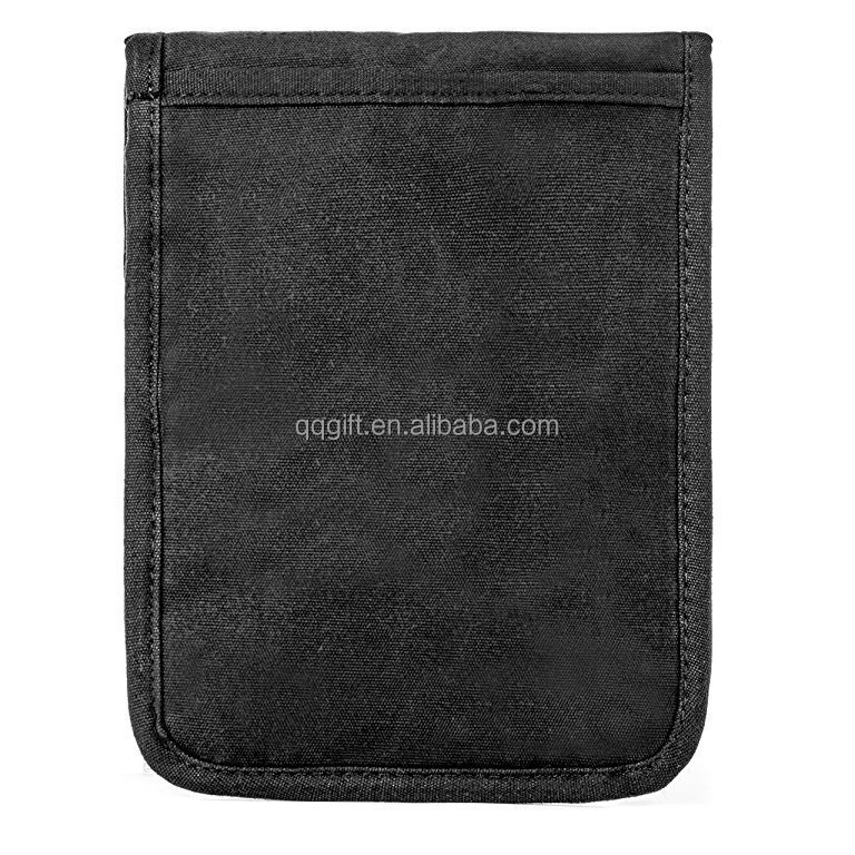 QQgift OEM Custom 100% Cotton Canvas RFID Blocking Neck Wallet for Travel Neck Stash Holder pouch for credit cards and passport