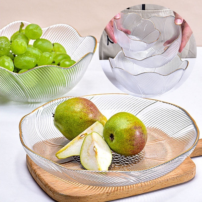 Modern Kitchenware  Glass Dishes Dinner Dessert Food Glass Tableware Colored  Glass Plate With Gold Rim